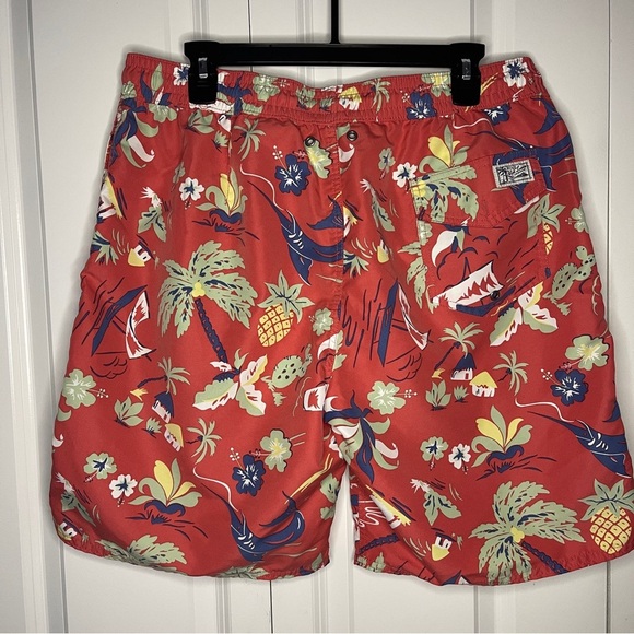 Polo Ralph Lauren Swim Trunks XL Pink Coral Netted Hawaiian Sail Boat Palm Tree - Picture 4 of 6
